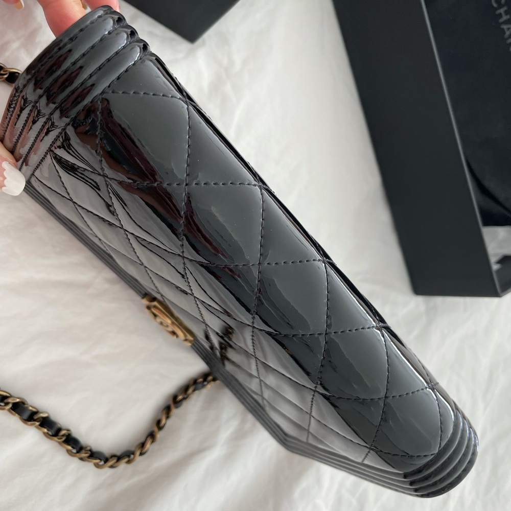 •SOLD to Fashionphile• CHANEL Patent Boy Wallet On Chain WOC Black - Picture 8 of 16